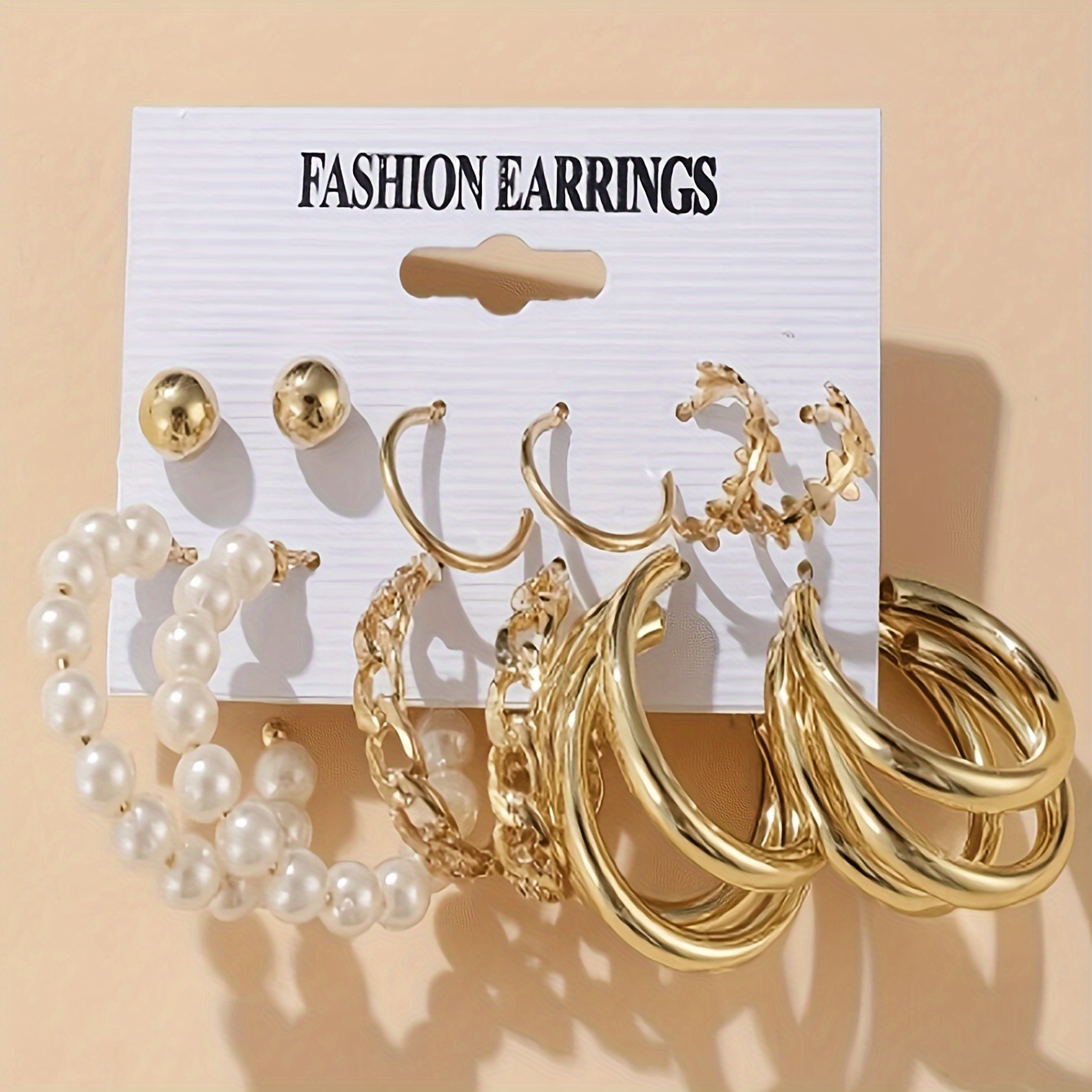 Geometric C Earrings & Round Studs Set for Everyday & Holiday